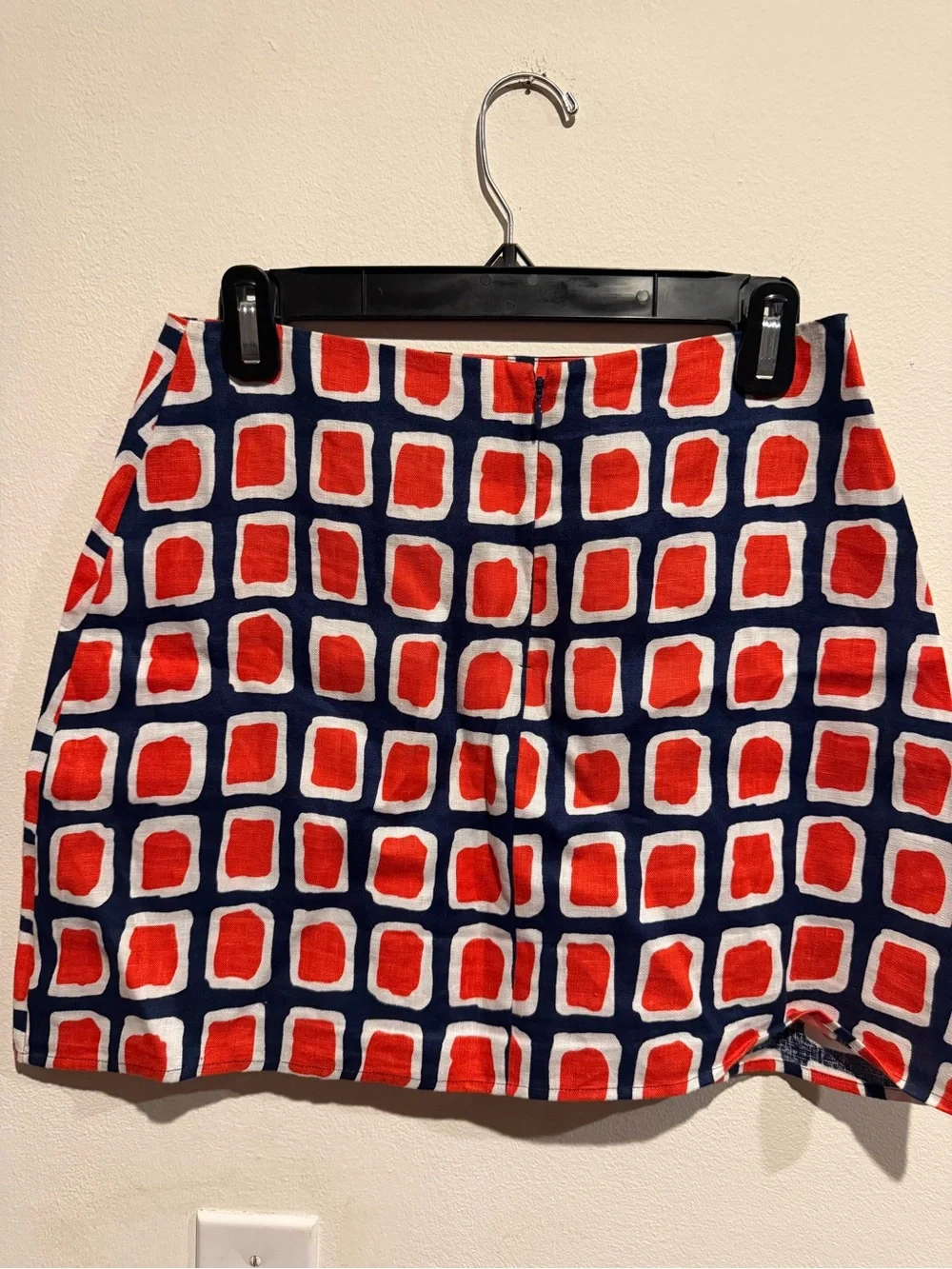 Reformation “Veranda Skirt in Napoli - Red and Navy Geometric Print Mini Skirt
